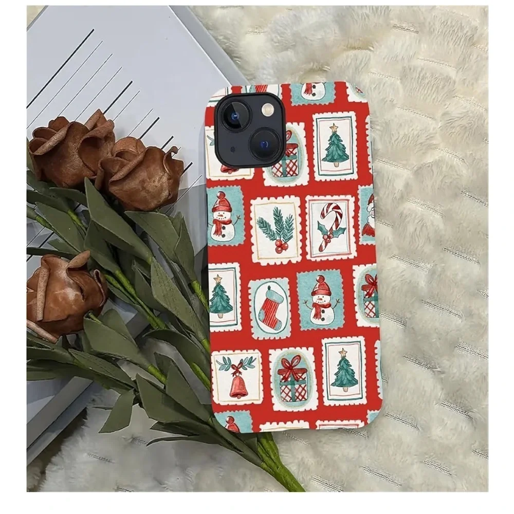 Compatible with for iPhone 15,Watercolor Christmas Stamp Snowman Phone Case
